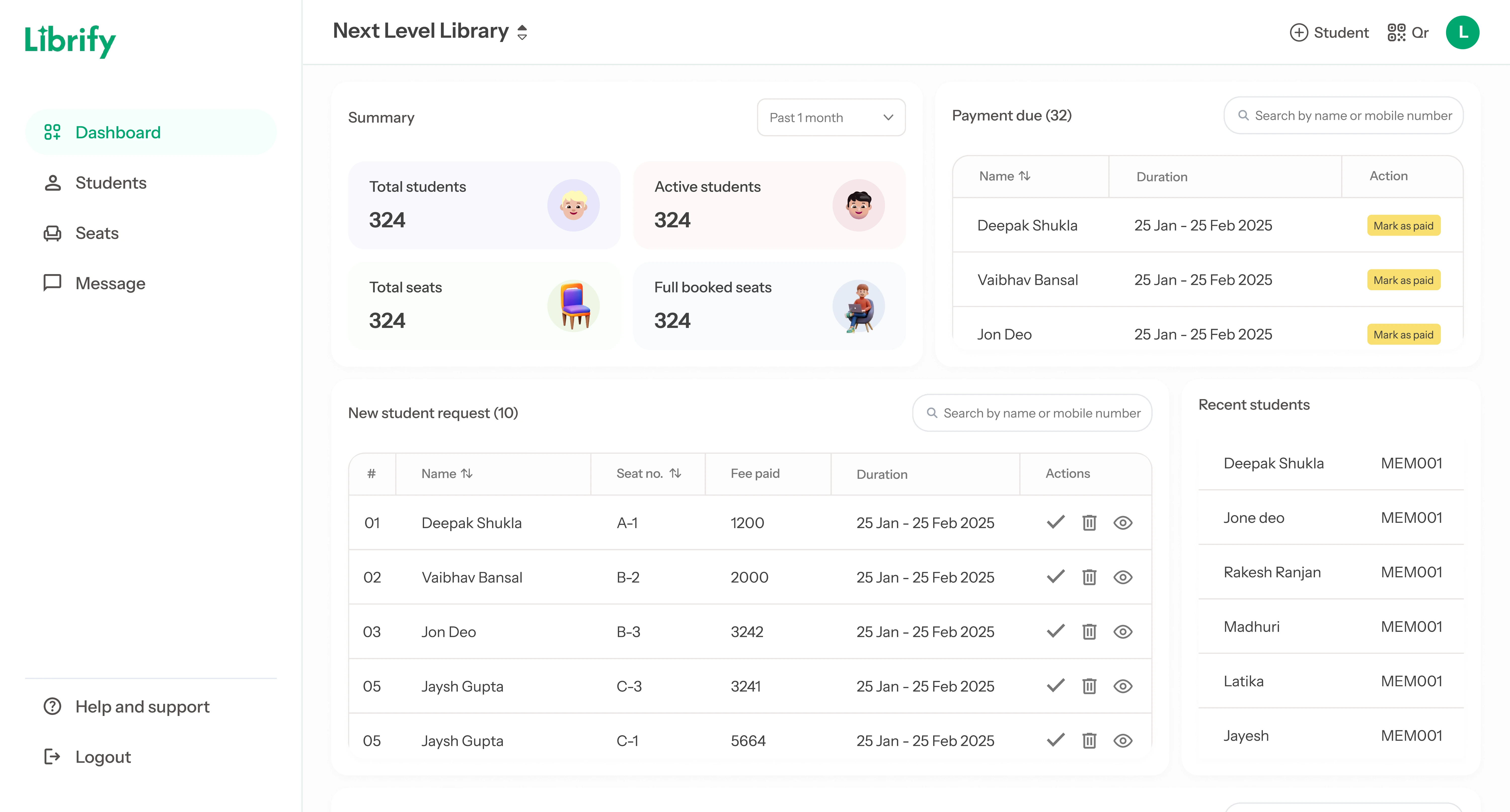 Librfy dashboard